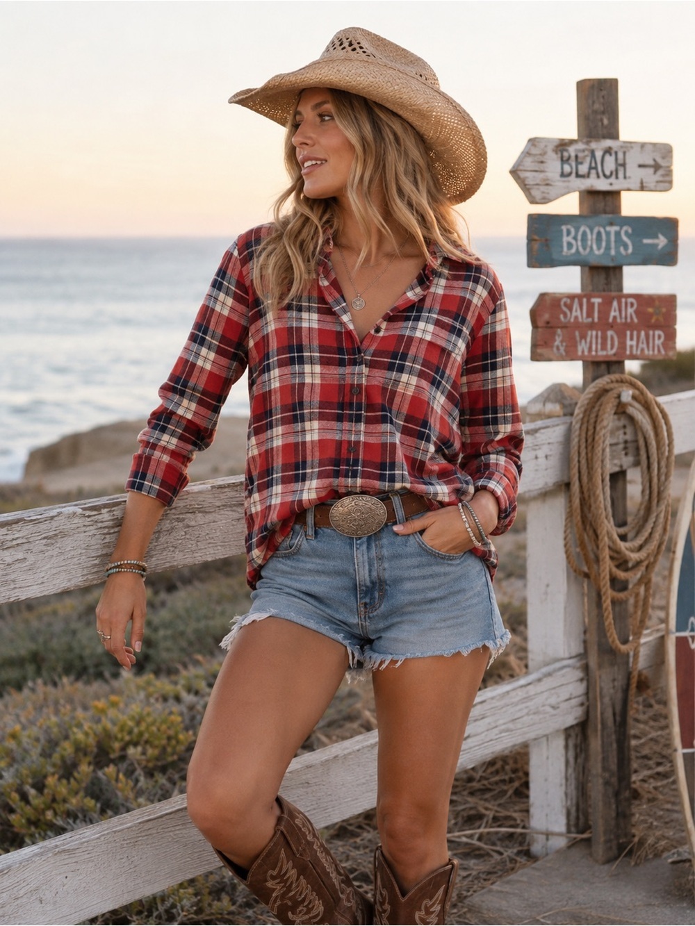 Brandy Melville Plaid Flannel Shirt One Size Red Coastal Cowgirl country concert